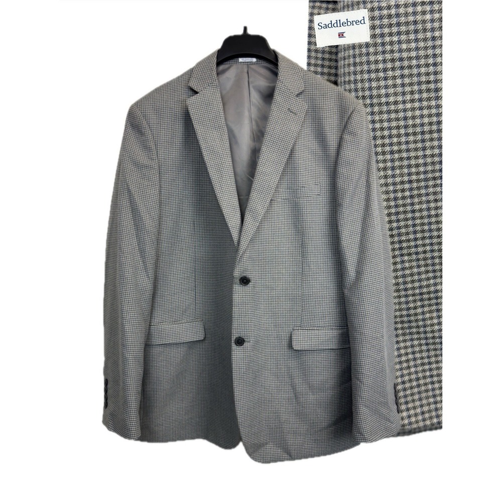 Saddlebred Mens 44L Grey Check Blazer Sports Coat Jacket Two Button